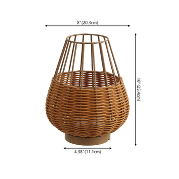 Elian 10" Modern Rustic Decorative Indoor/Outdoor Faux Wicker Rechargeable/Cordless Dimmable Integrated LED Table Lamp, Set of 2